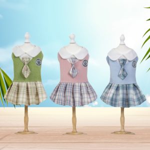 Pet supplies dog cat clothes wool JK plaid dress small and medium pet spring and autumn comfortable clothes wholesale