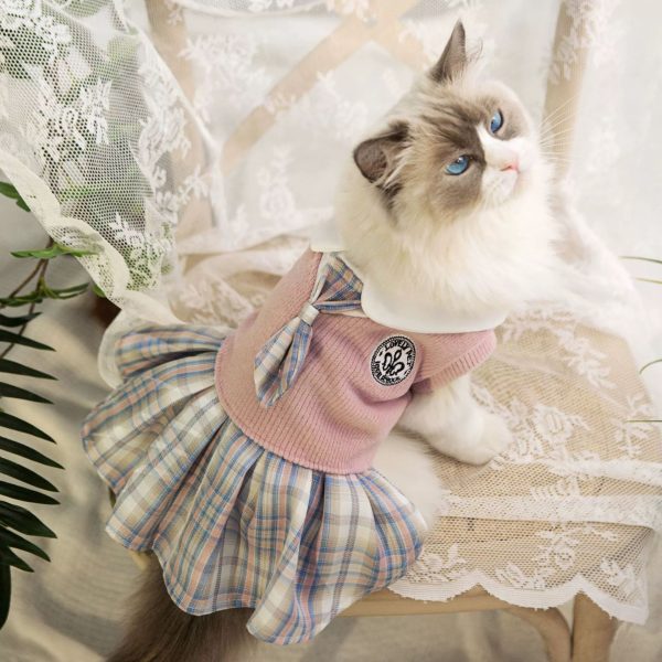 Pet supplies dog cat clothes wool JK plaid dress small and medium pet spring and autumn comfortable clothes wholesale - 图片 4