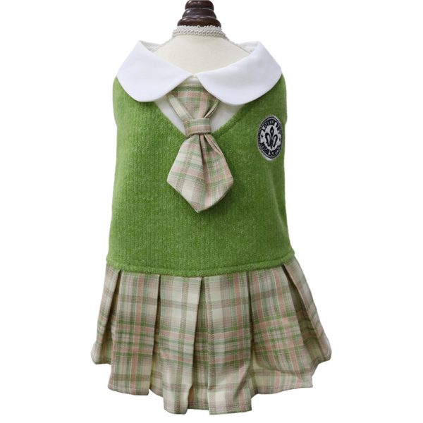 Pet supplies dog cat clothes wool JK plaid dress small and medium pet spring and autumn comfortable clothes wholesale - 图片 7