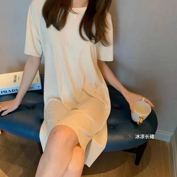 Ice silk cool skirt 2023 summer new women's temperament dress drape loose Korean version student mid-length skirt - 图片 3