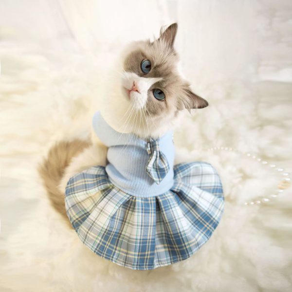 Pet supplies dog cat clothes wool JK plaid dress small and medium pet spring and autumn comfortable clothes wholesale - 图片 3