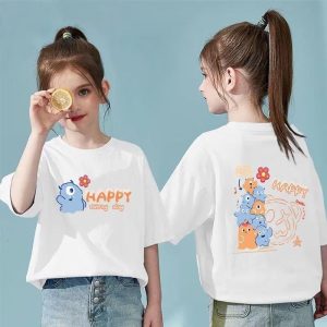 Girls short-sleeved T-shirt children's cute cartoon print versatile college style summer wear for middle and large children half-sleeve
