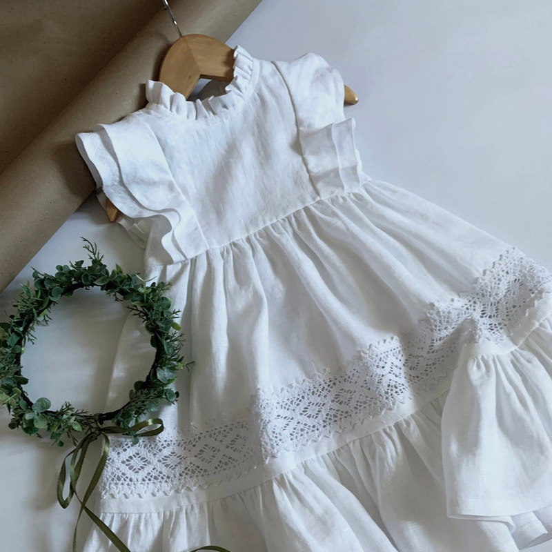 Girls' linen cotton vest dress Dongguan garment processing factory custom-made children's princess dress with custom designs