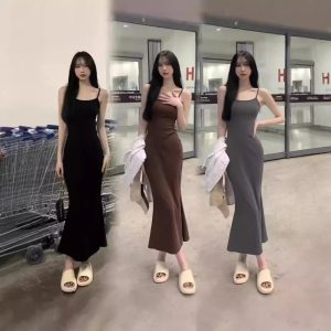 Sweet hot girl sleeveless waist backless suspender dress female summer pure desire temperament fishtail hip skirt