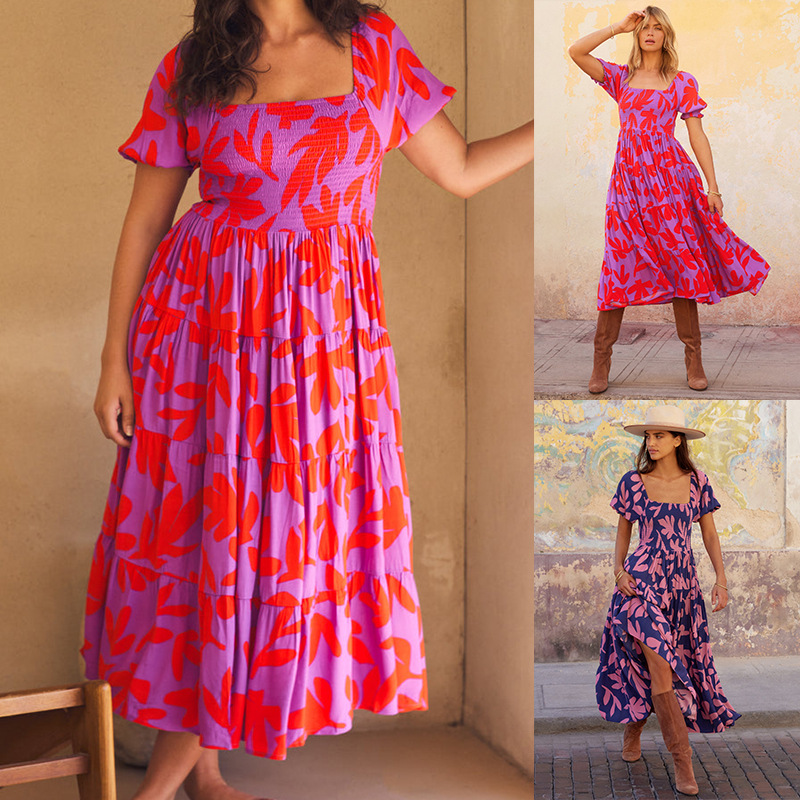 AliExpress eBay Amazon Fashion Temperament Commuter Elegant Mid-Waist Printed Dress Women
