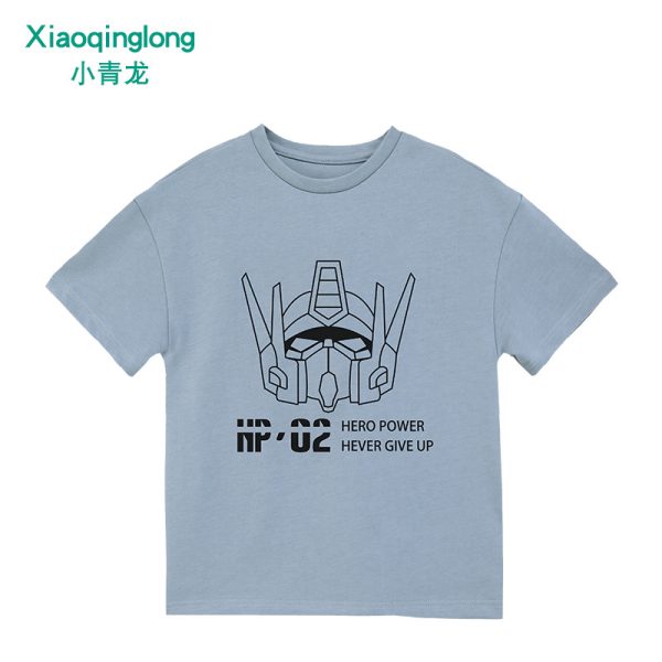 Xiaoqinglong boys and girls children's summer new pure cotton short-sleeved sweatshirt T-shirt for middle and large children's casual cartoon Korean version - 图片 10