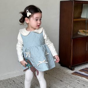 Sugar Pear Children's Clothing Girls Dress 2024 Winter New Children's Korean Style Quilted Vest Princess Dress Baby Clothes