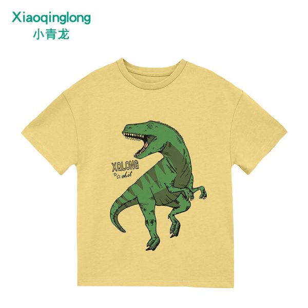 Xiaoqinglong boys and girls children's summer new pure cotton short-sleeved sweatshirt T-shirt for middle and large children's casual cartoon Korean version - 图片 8