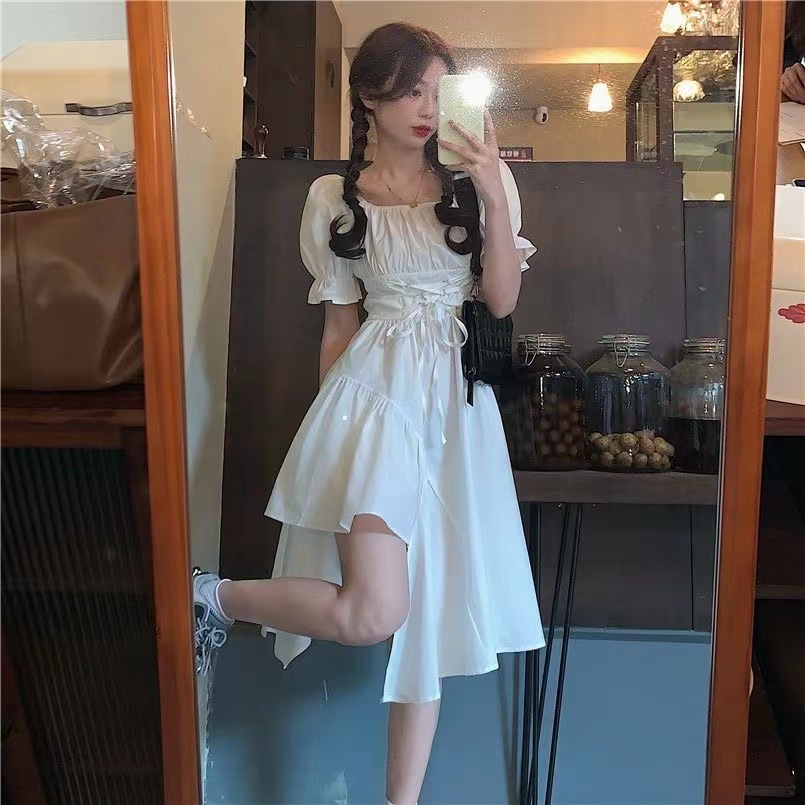 Fairy-like fairy forest dress summer waist irregular sweet and spicy style girlfriends dress French platycodon first love skirt thin section