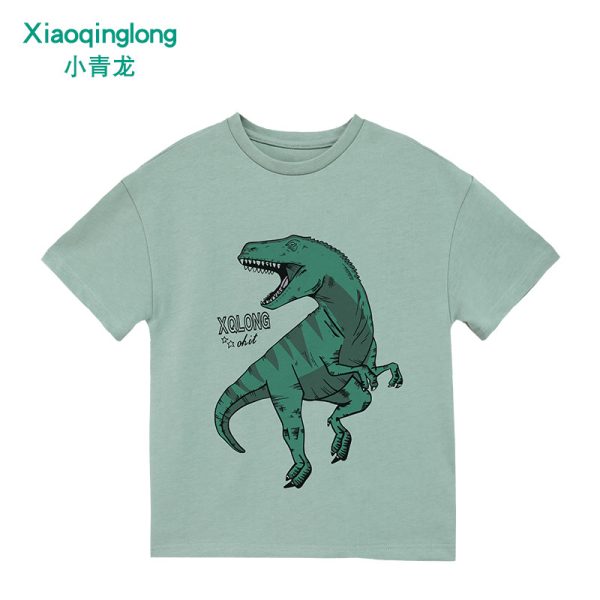 Xiaoqinglong boys and girls children's summer new pure cotton short-sleeved sweatshirt T-shirt for middle and large children's casual cartoon Korean version - 图片 9