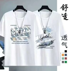 Summer loose short-sleeved T-shirt men's ins trendy round neck printed T-shirt male and female student couple clothes ins style