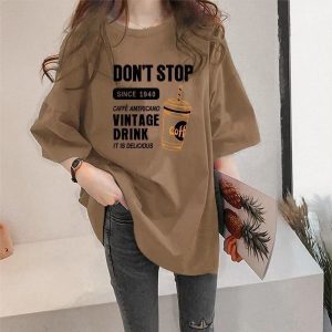 100_No pilling short-sleeved T-shirt women's printed 2024 summer new women's meat-covering loose mid-length ins top