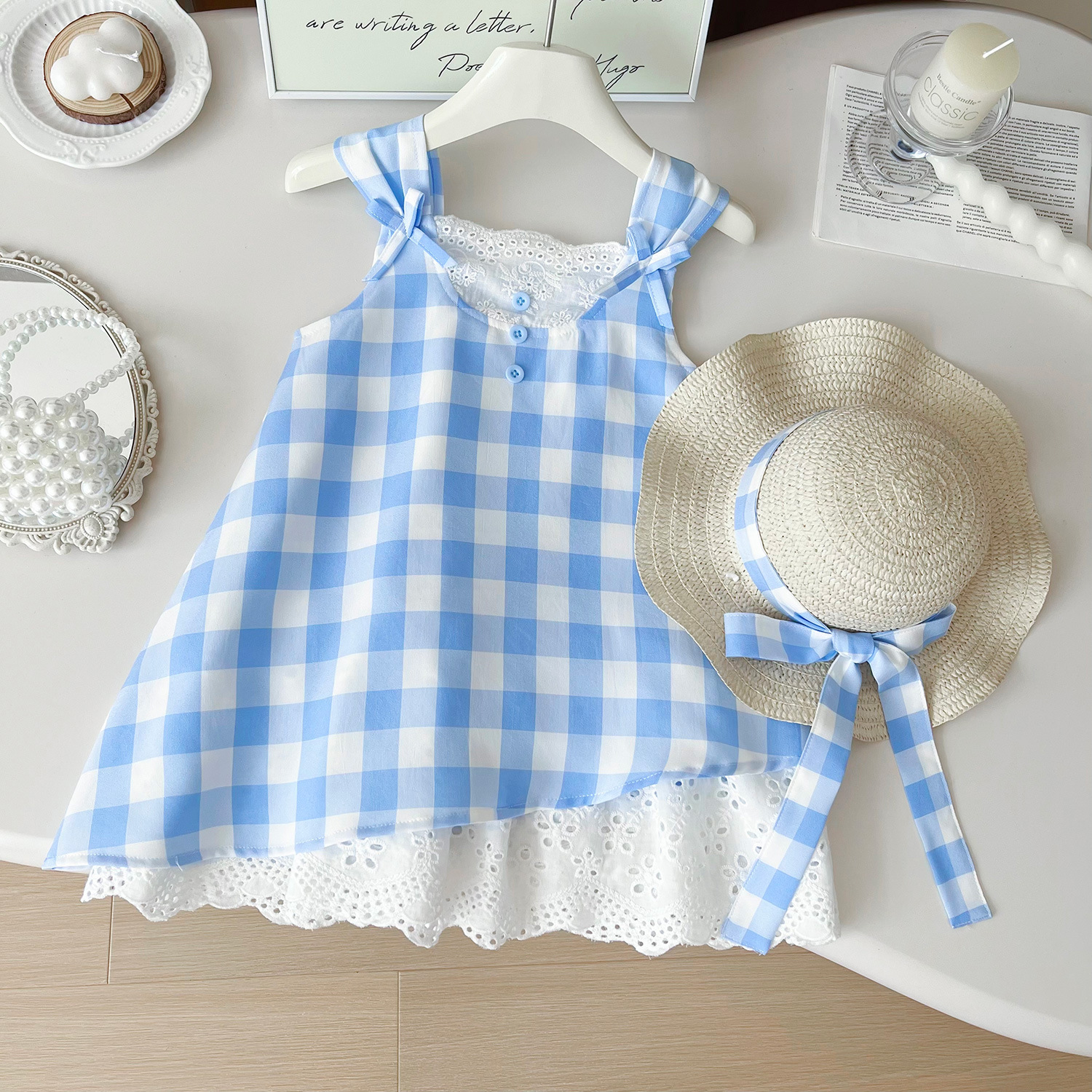 Children's skirt 2024 summer new Korean version girls plaid dress girl suspenders color matching children's skirt trendy cross-border delivery