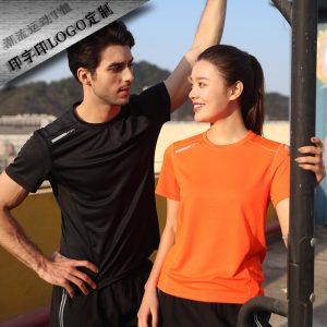 Flash fabric quick-drying T-shirt custom round neck printed logo unisex running sports fitness breathable solid color printing