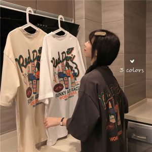 2023 new printed Korean loose short-sleeved T-shirt women's summer inner wear large size bottoming spring top ins trend