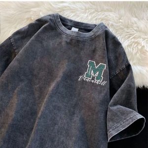 100% non-pilling American retro washed distressed short-sleeved T-shirt for men and women summer trend ins style loose tops